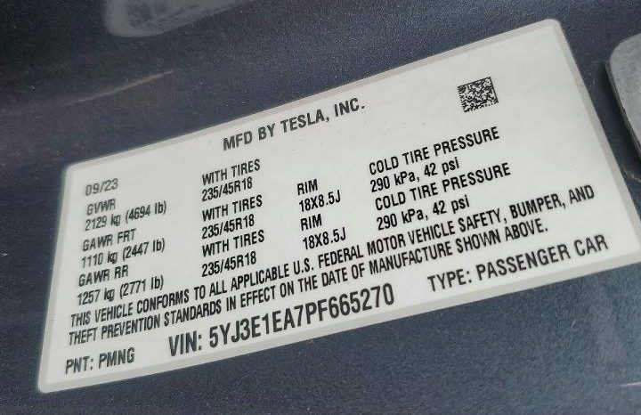 
TESLA MODEL 3 RWD, 2023 full									
