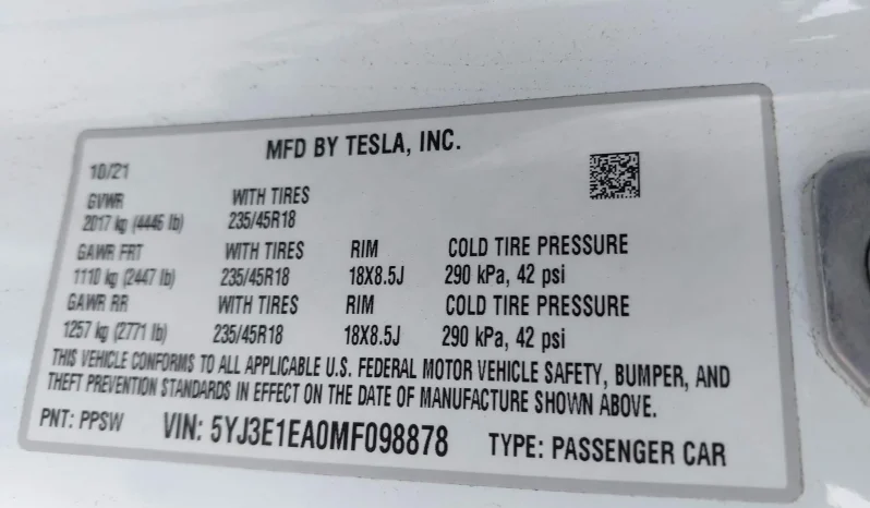 
TESLA MODEL 3 SR+ RWD, 2021 full									