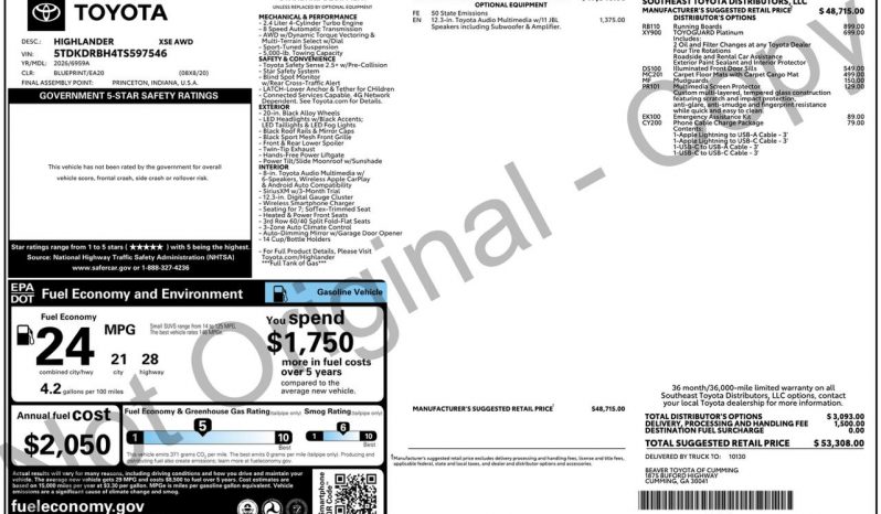 
TOYOTA HIGHLANDER XSE, 2026 (2025) full									