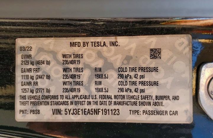 
TESLA MODEL 3 RWD, 2022 full									