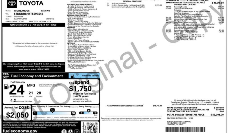 
TOYOTA HIGHLANDER XSE, 2026 (2025) full									