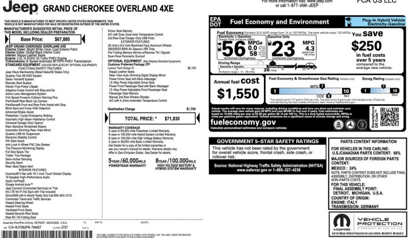 
JEEP GRAND CHEROKEE OVERLAND 4XE, 2023 (2022) full									