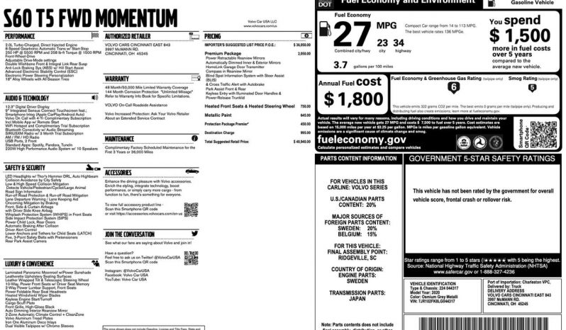 
VOLVO S60 T5 MOMENTUM, 2020 (2019) full									